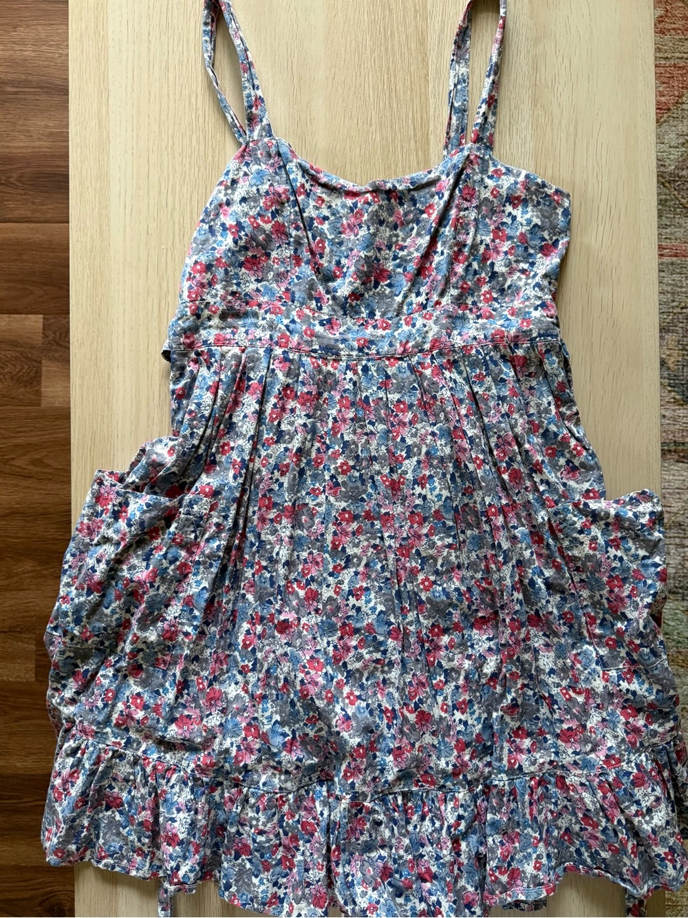 dELiA*s Pink and Blue Floral Spaghetti-Strap Dress